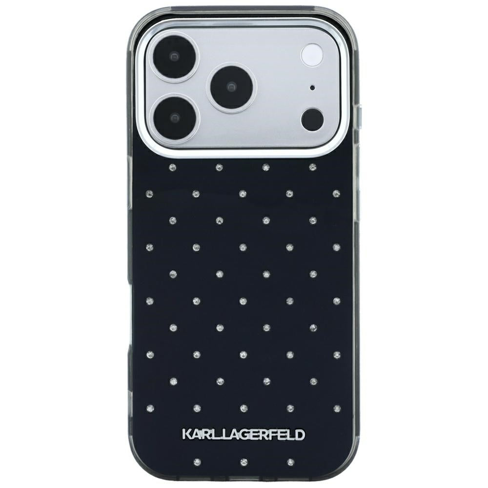 Husa pentru Apple iPhone 18 Pro / 17 Pro, Karl Lagerfeld, IML Rhinestones and Electroplated Logo, Neagra