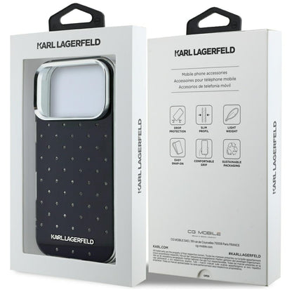 Husa pentru Apple iPhone 18 Pro / 17 Pro, Karl Lagerfeld, IML Rhinestones and Electroplated Logo, Neagra