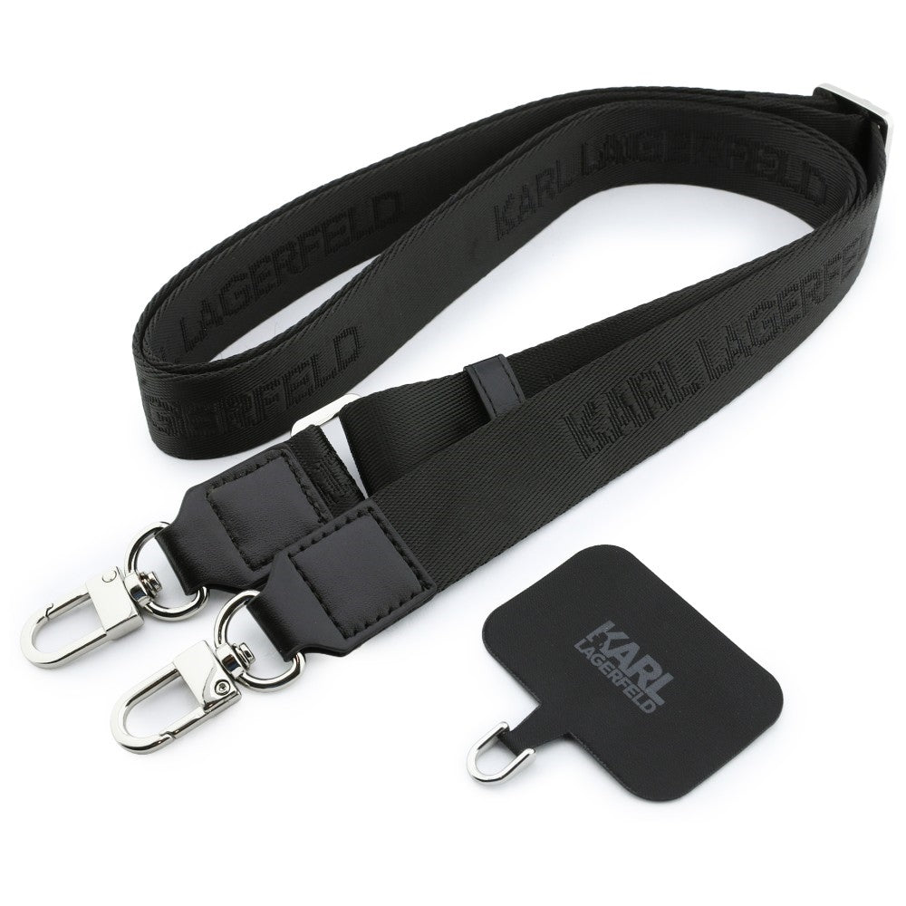 Husa pentru Apple iPhone 18 Pro / 17 Pro, Karl Lagerfeld, Saffiano Crossbody Karl & Choupette Head's Pins Logo, Visinie