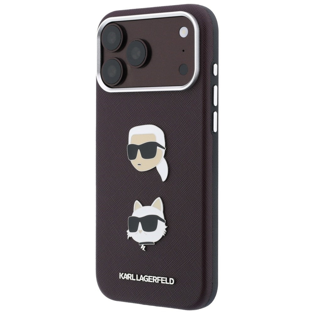 Husa pentru Apple iPhone 18 Pro / 17 Pro, Karl Lagerfeld, Saffiano Crossbody Karl & Choupette Head's Pins Logo, Visinie