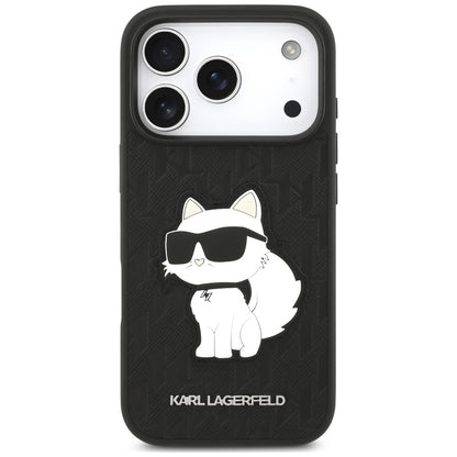 Husa pentru Apple iPhone 18 Pro / 17 Pro, Karl Lagerfeld, Saffiano Mono Patch Choupette, Neagra