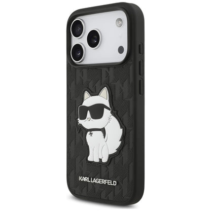 Husa pentru Apple iPhone 18 Pro / 17 Pro, Karl Lagerfeld, Saffiano Mono Patch Choupette, Neagra