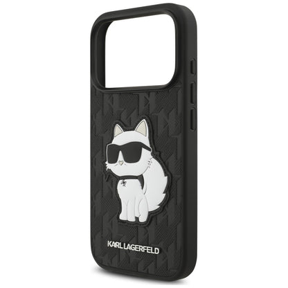 Husa pentru Apple iPhone 18 Pro / 17 Pro, Karl Lagerfeld, Saffiano Mono Patch Choupette, Neagra