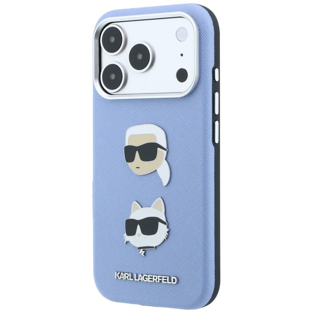 Husa pentru Apple iPhone 18 Pro / 17 Pro, Karl Lagerfeld, Saffiano with Karl & Choupette Head's Pin and Logo, Bleu