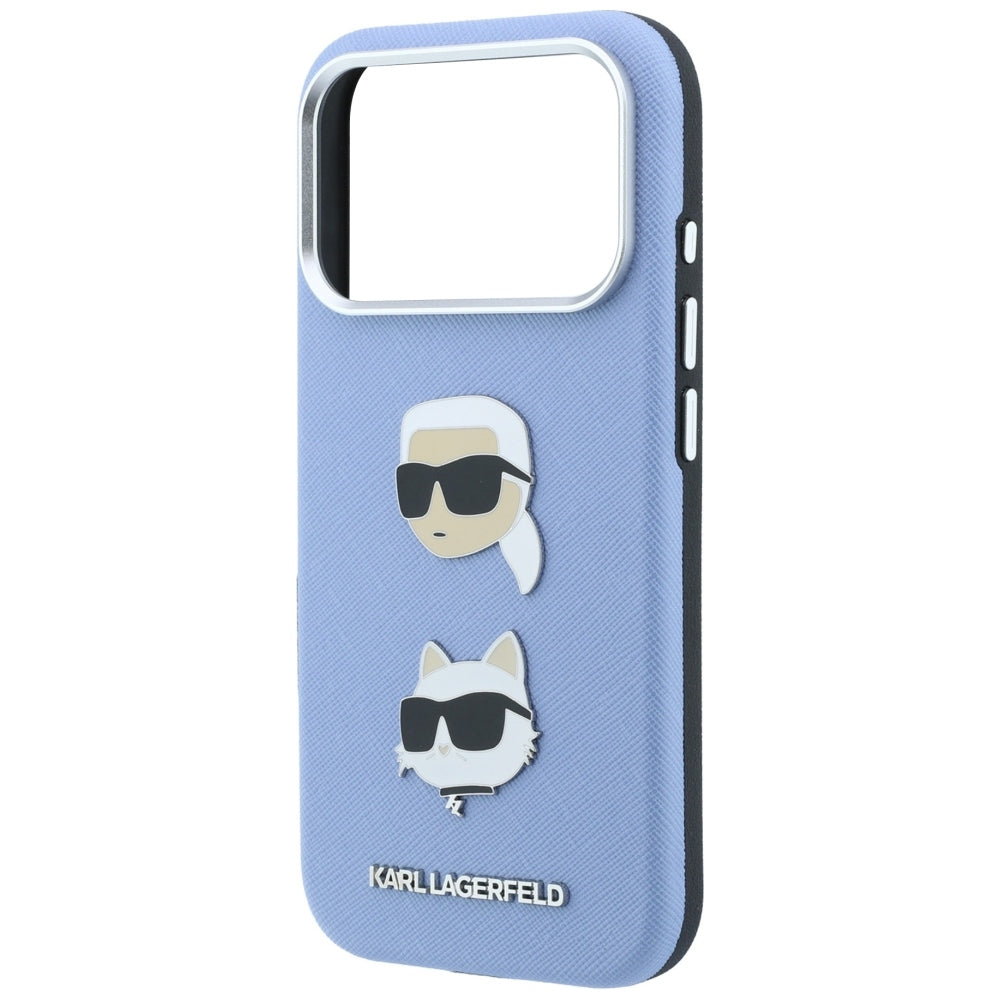 Husa pentru Apple iPhone 18 Pro / 17 Pro, Karl Lagerfeld, Saffiano with Karl & Choupette Head's Pin and Logo, Bleu