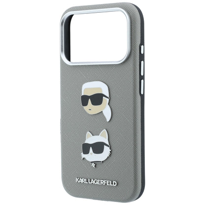 Husa pentru Apple iPhone 18 Pro / 17 Pro, Karl Lagerfeld, Saffiano with Karl & Choupette Head's Pin and Logo, Gri