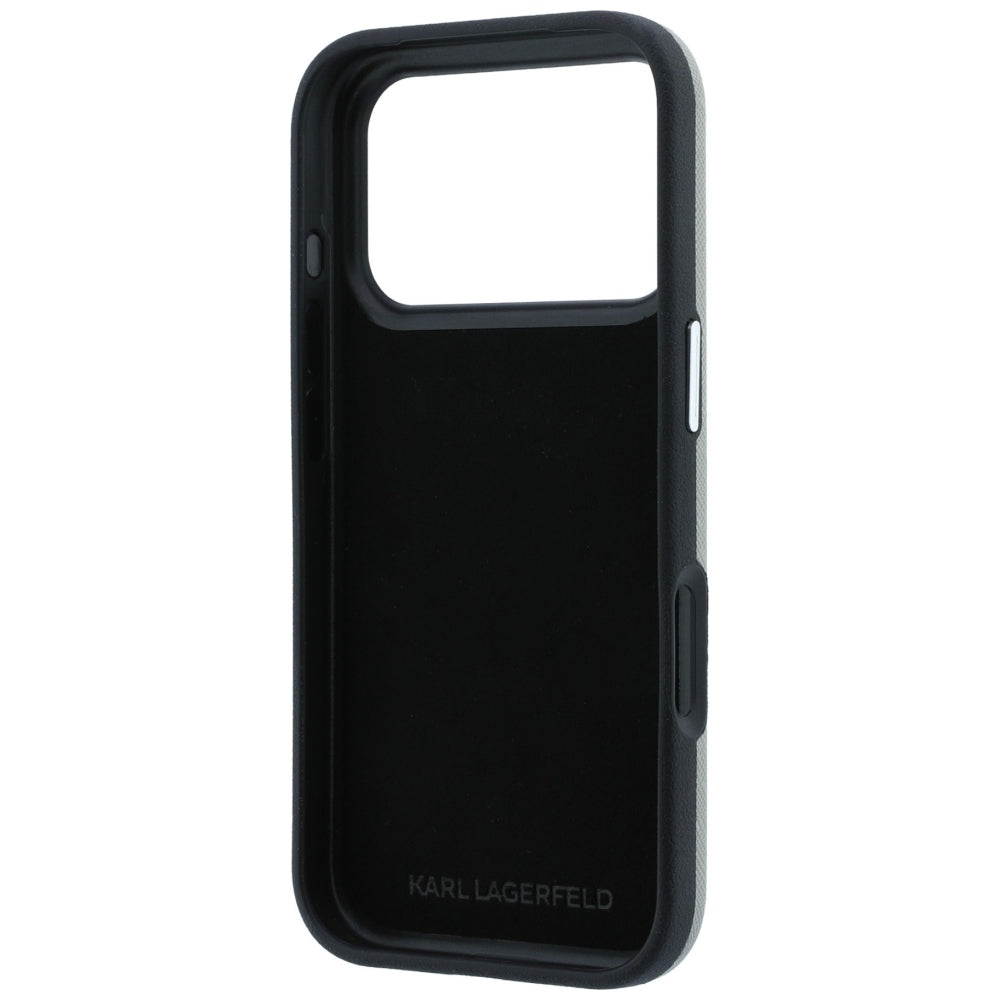 Husa pentru Apple iPhone 18 Pro / 17 Pro, Karl Lagerfeld, Saffiano with Karl & Choupette Head's Pin and Logo, Gri