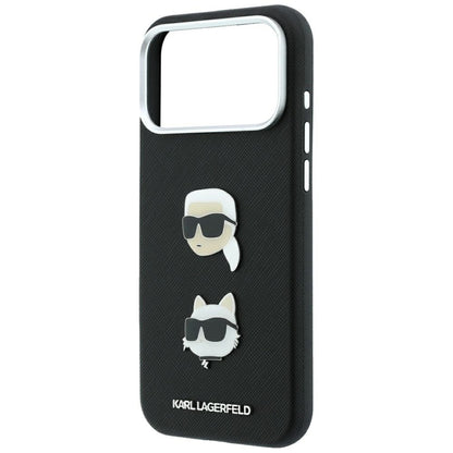 Husa pentru Apple iPhone 18 Pro / 17 Pro, Karl Lagerfeld, Saffiano with Karl & Choupette Head's Pin and Logo, Neagra
