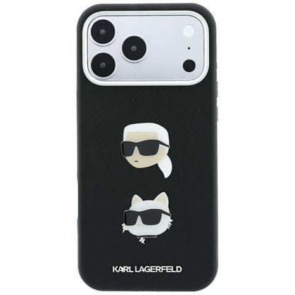Husa pentru Apple iPhone 18 Pro / 17 Pro, Karl Lagerfeld, Saffiano with Karl & Choupette Head's Pin and Logo, Neagra