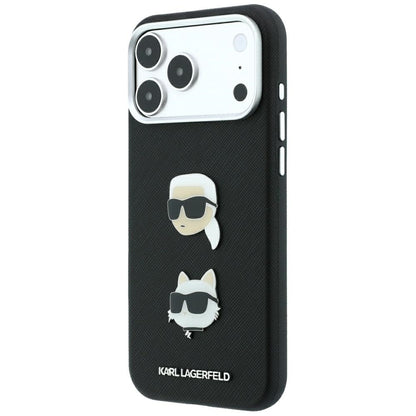 Husa pentru Apple iPhone 18 Pro / 17 Pro, Karl Lagerfeld, Saffiano with Karl & Choupette Head's Pin and Logo, Neagra