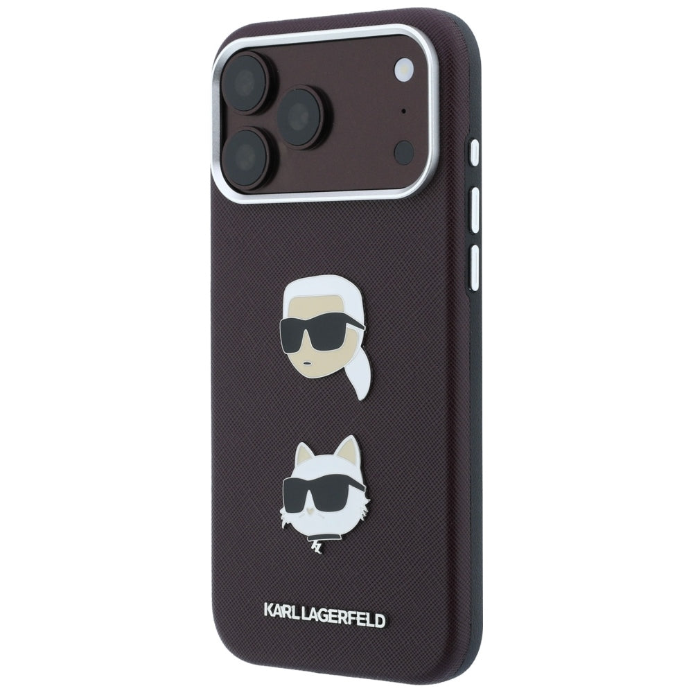 Husa pentru Apple iPhone 18 Pro / 17 Pro, Karl Lagerfeld, Saffiano with Karl & Choupette Head's Pin and Logo, Visinie