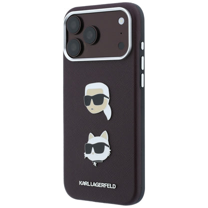 Husa pentru Apple iPhone 18 Pro / 17 Pro, Karl Lagerfeld, Saffiano with Karl & Choupette Head's Pin and Logo, Visinie