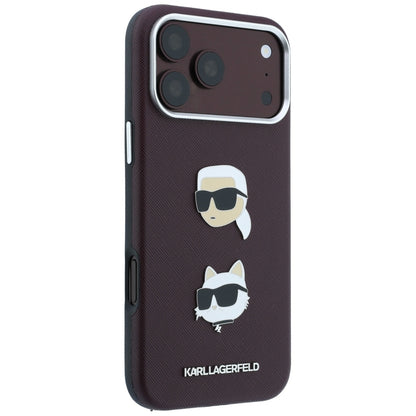 Husa pentru Apple iPhone 18 Pro / 17 Pro, Karl Lagerfeld, Saffiano with Karl & Choupette Head's Pin and Logo, Visinie