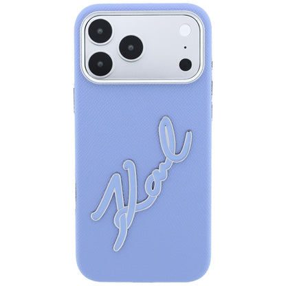 Husa pentru Apple iPhone 18 Pro / 17 Pro, Karl Lagerfeld, Smooth Big Resin Signature Logo, Bleu