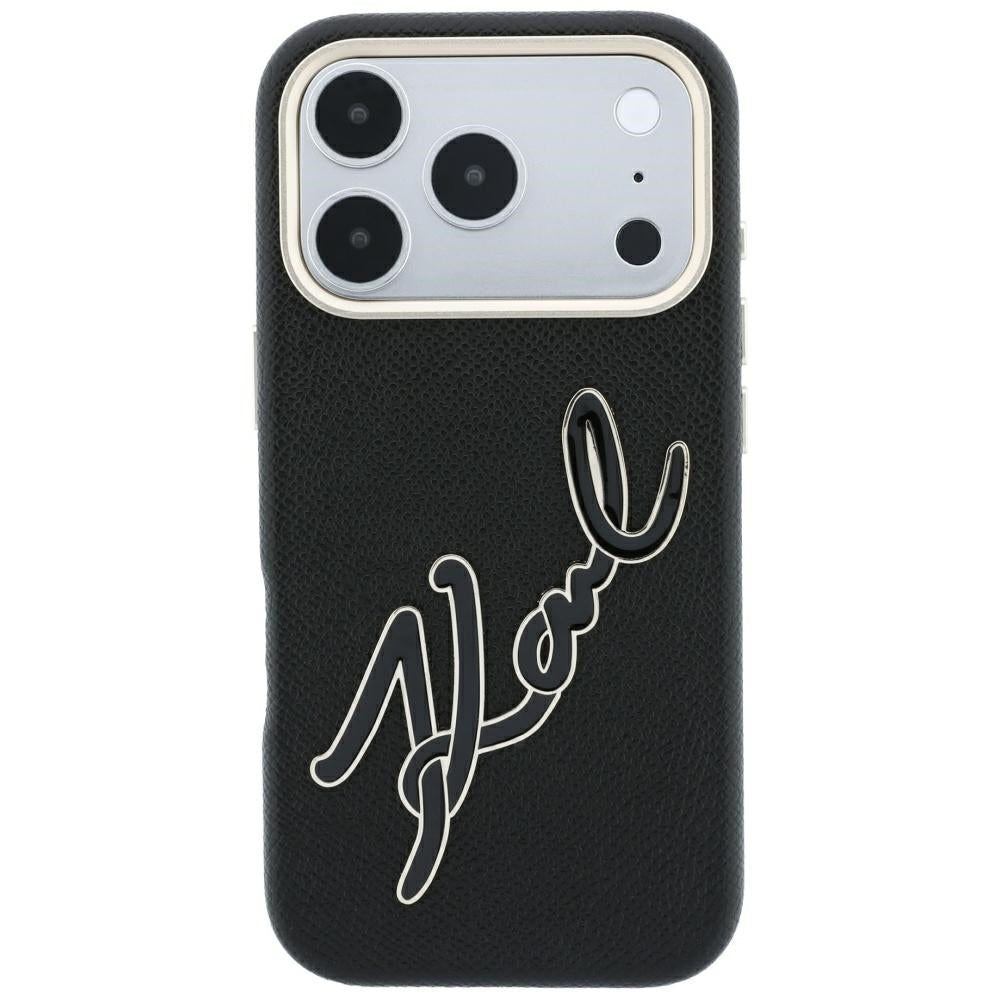 Husa pentru Apple iPhone 18 Pro / 17 Pro, Karl Lagerfeld, Smooth Big Resin Signature Logo, Neagra