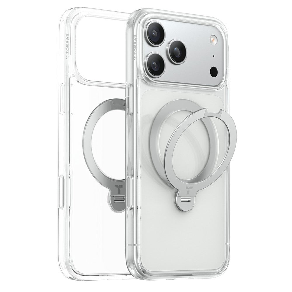 Husa MagSafe pentru Apple iPhone 18 Pro / 17 Pro, Torras, Ostand Spin, Transparenta