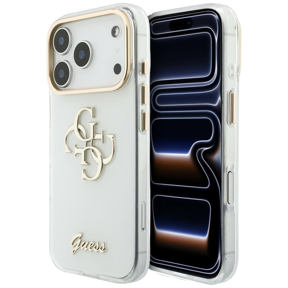 Husa pentru Apple iPhone 18 Pro, Guess, IML 4G Metal Script, Alba