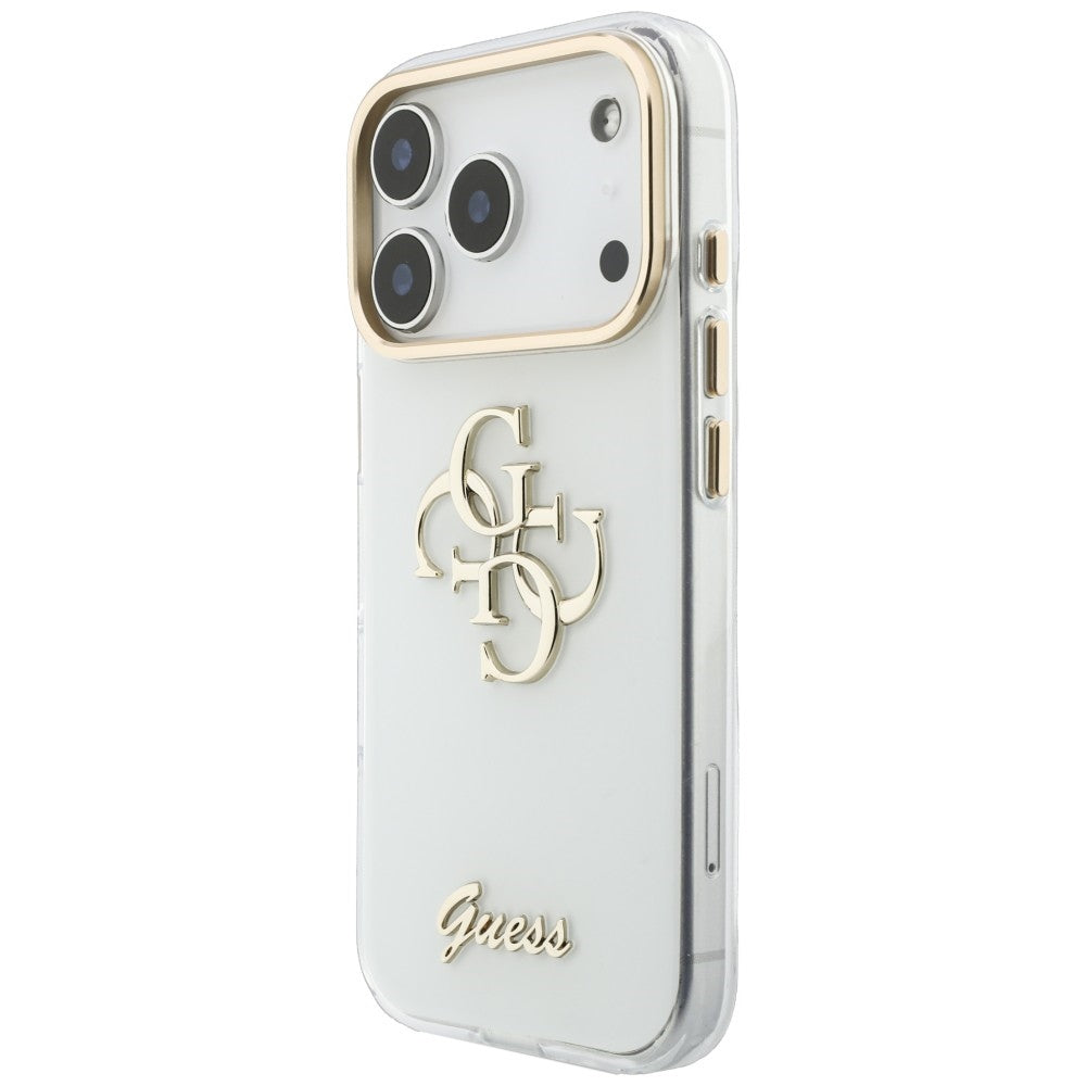 Husa pentru Apple iPhone 18 Pro, Guess, IML 4G Metal Script, Alba