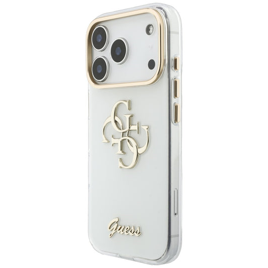 Husa pentru Apple iPhone 18 Pro, Guess, IML 4G Metal Script, Alba