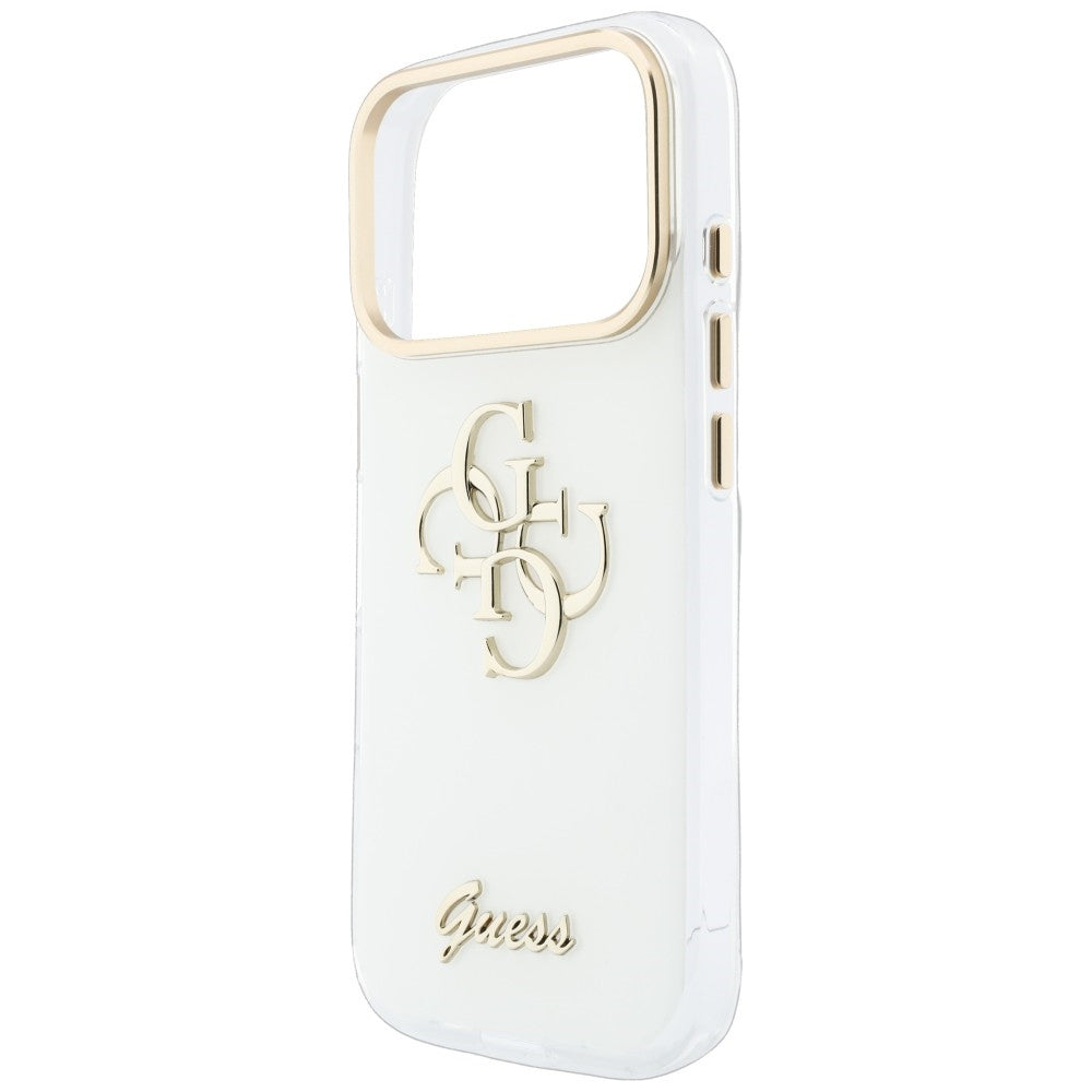 Husa pentru Apple iPhone 18 Pro, Guess, IML 4G Metal Script, Alba