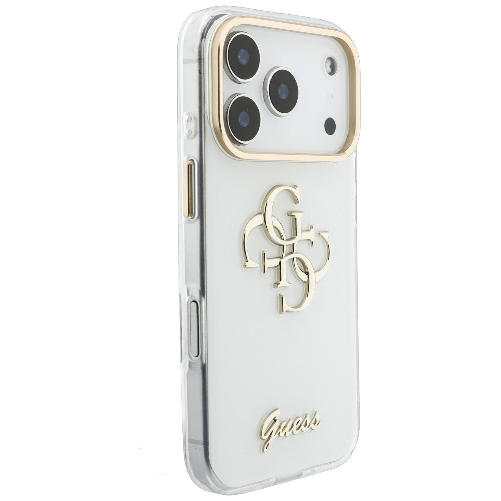 Husa pentru Apple iPhone 18 Pro, Guess, IML 4G Metal Script, Alba