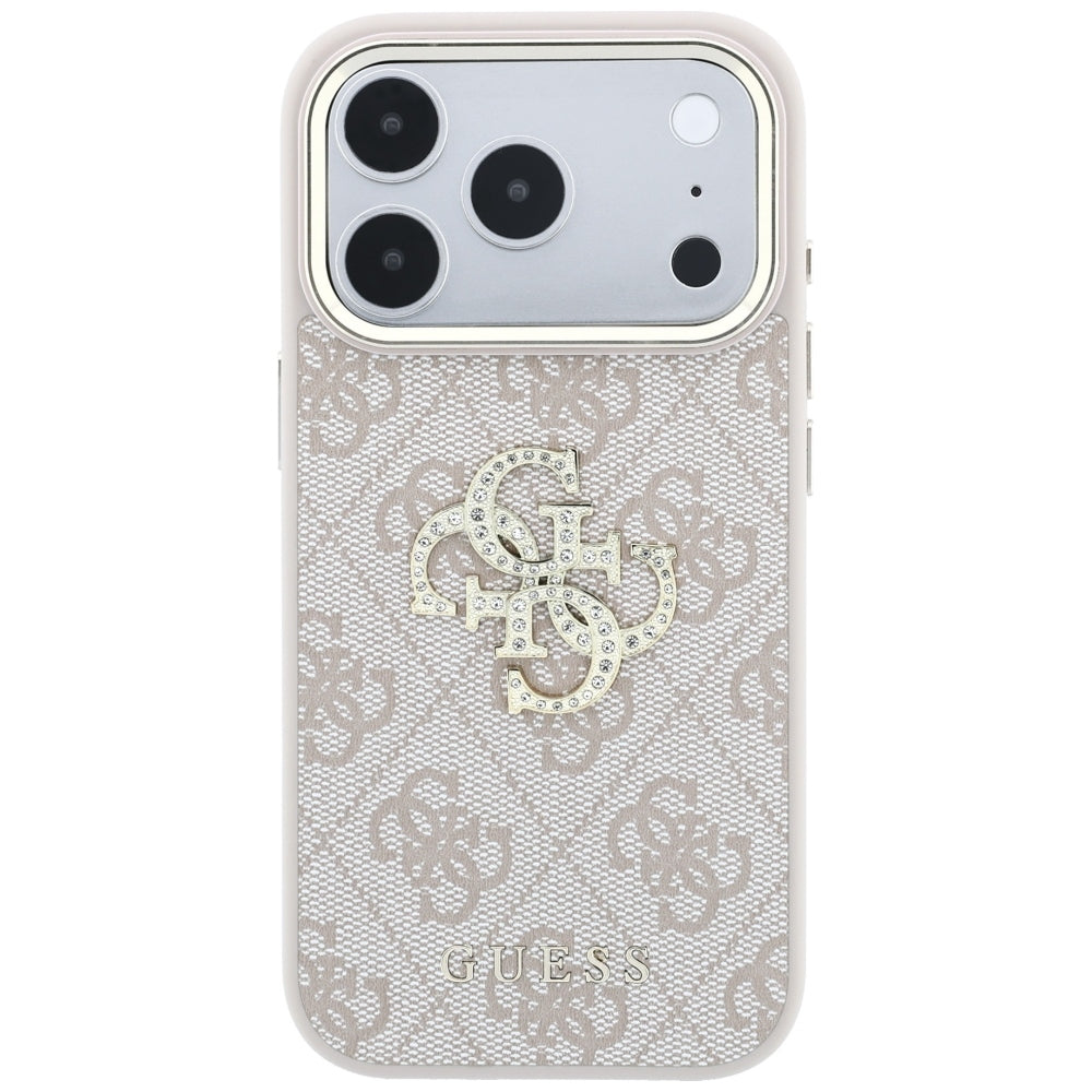 Husa pentru Apple iPhone 18 Pro Max / 17 Pro Max, Guess, 4G Big Strass Logo, Roz