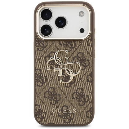 Husa pentru Apple iPhone 18 Pro Max / 17 Pro Max, Guess, 4G Classic Logo with Strap, Maro Aurie