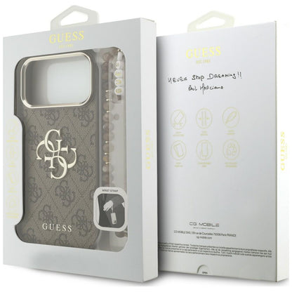 Husa pentru Apple iPhone 18 Pro Max / 17 Pro Max, Guess, 4G Classic Logo with Strap, Maro Aurie