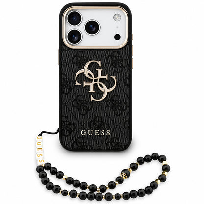 Husa pentru Apple iPhone 18 Pro Max / 17 Pro Max, Guess, 4G Classic Logo with Strap, Neagra Aurie