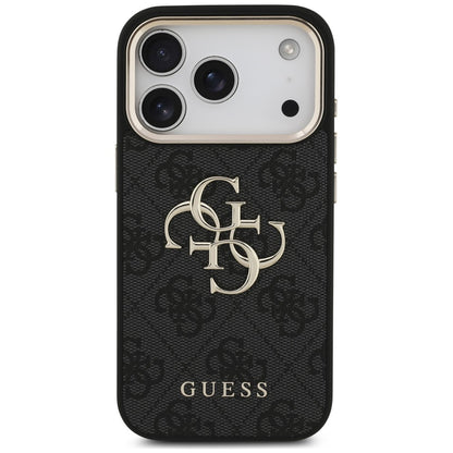 Husa pentru Apple iPhone 18 Pro Max / 17 Pro Max, Guess, 4G Classic Logo with Strap, Neagra Aurie