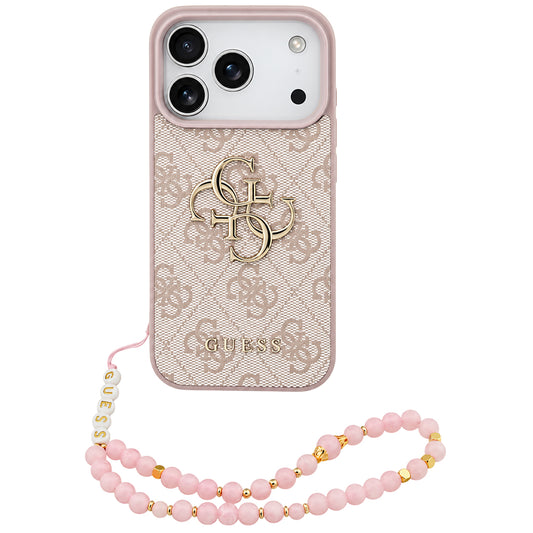 Husa pentru Apple iPhone 18 Pro Max / 17 Pro Max, Guess, 4G Classic Logo with Strap, Roz