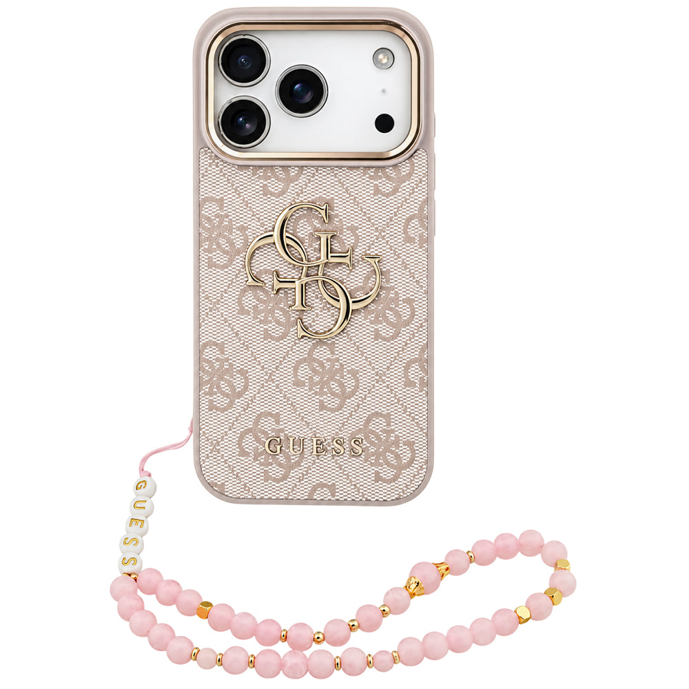 Husa pentru Apple iPhone 18 Pro Max / 17 Pro Max, Guess, 4G Classic Logo with Strap, Roz Aurie