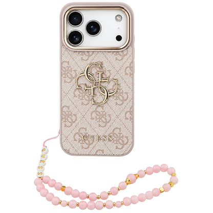 Husa pentru Apple iPhone 18 Pro Max / 17 Pro Max, Guess, 4G Classic Logo with Strap, Roz Aurie