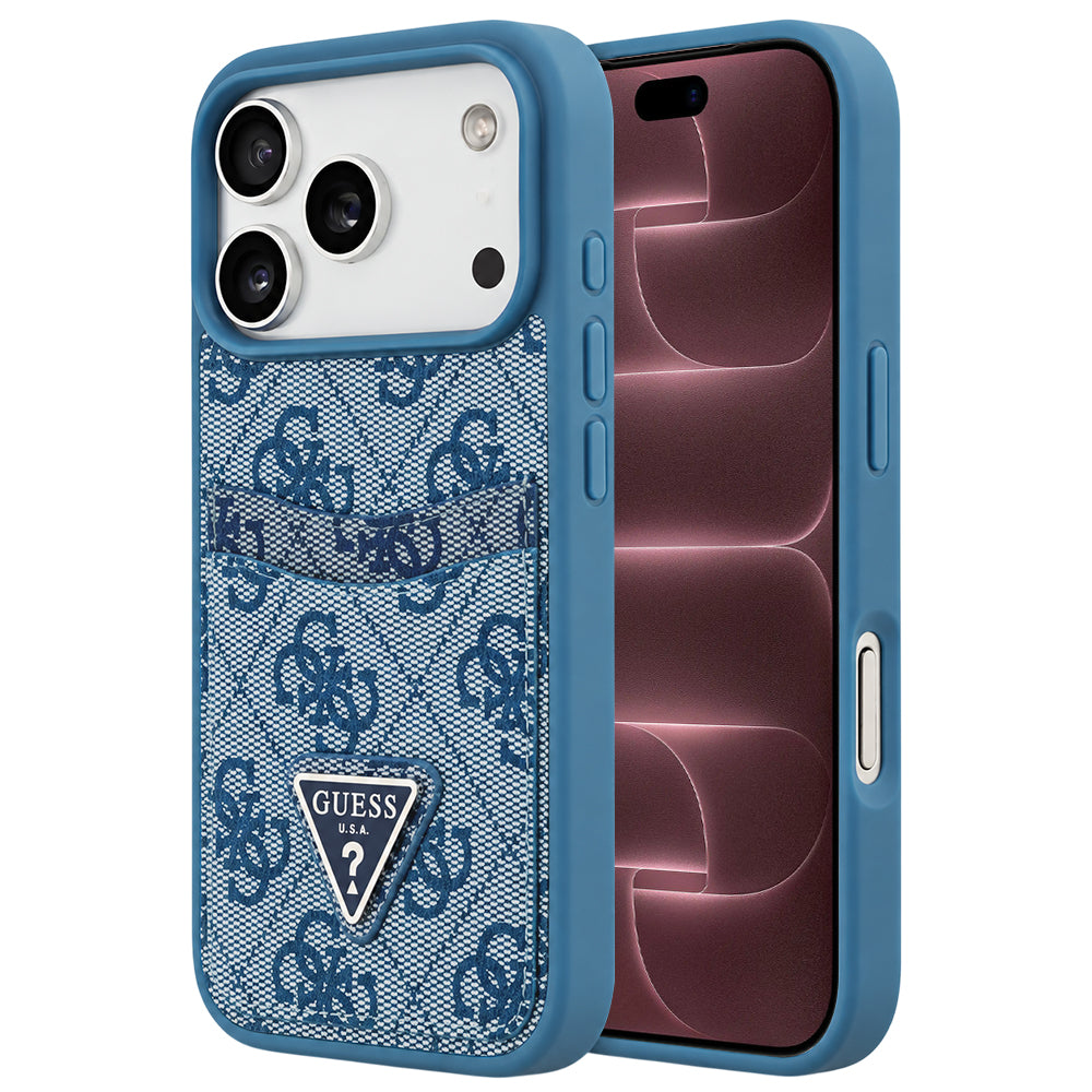 Husa pentru Apple iPhone 18 Pro Max / 17 Pro Max, Guess, 4G Double Card Triangle, Albastra