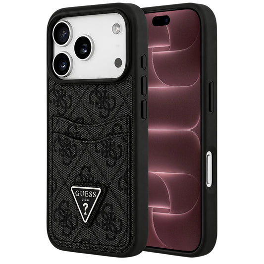 Husa pentru Apple iPhone 18 Pro Max / 17 Pro Max, Guess, 4G Double Card Triangle, Neagra