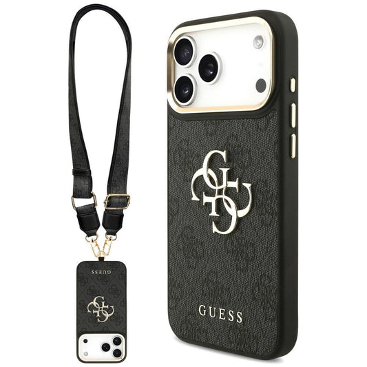 Husa pentru Apple iPhone 18 Pro Max / 17 Pro Max, Guess, Big 4G Classic Logo & Big Strap Metal Buttons, Neagra