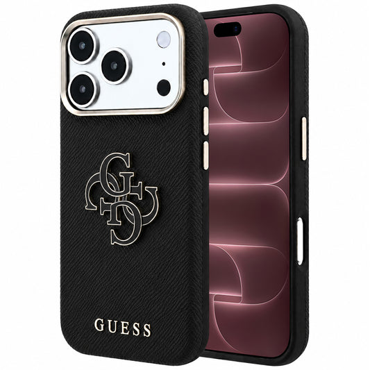 Husa pentru Apple iPhone 18 Pro Max / 17 Pro Max, Guess, Grained Big Resin Logo, Neagra