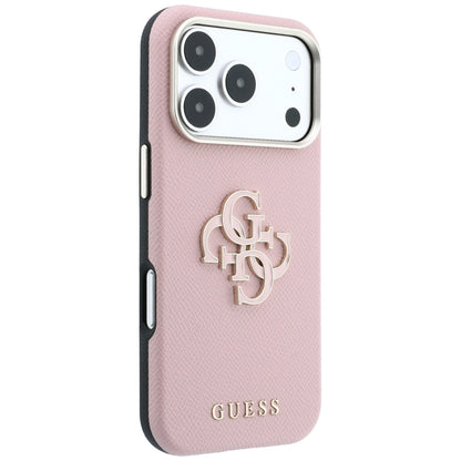 Husa pentru Apple iPhone 18 Pro Max / 17 Pro Max, Guess, Grained Big Resin Logo, Roz