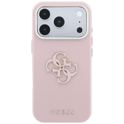 Husa pentru Apple iPhone 18 Pro Max / 17 Pro Max, Guess, Grained Big Resin Logo, Roz