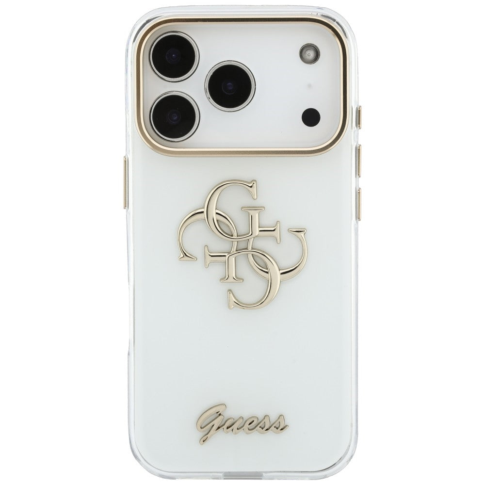 Husa pentru Apple iPhone 18 Pro Max / 17 Pro Max, Guess, IML 4G Metal Script, Alba