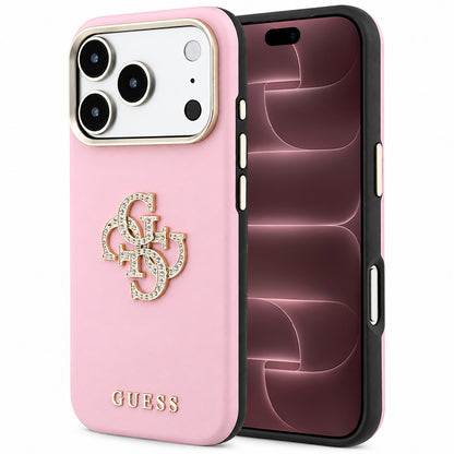 Husa pentru Apple iPhone 18 Pro Max / 17 Pro Max, Guess, Smooth Big Strass Logo, Roz