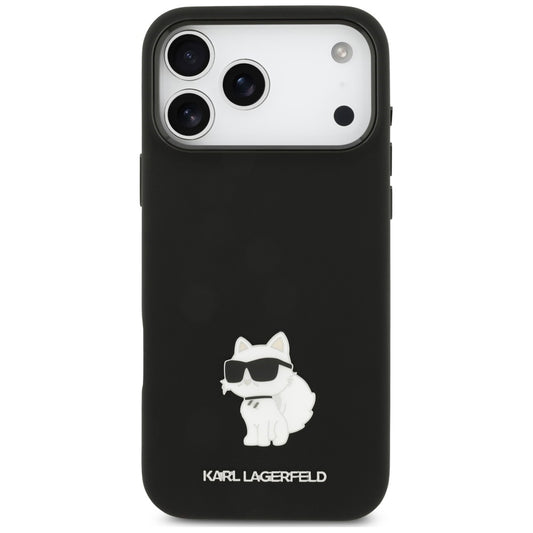 Husa pentru Apple iPhone 18 Pro Max / 17 Pro Max, Karl Lagerfeld, Choupette Metal Pin, Neagra