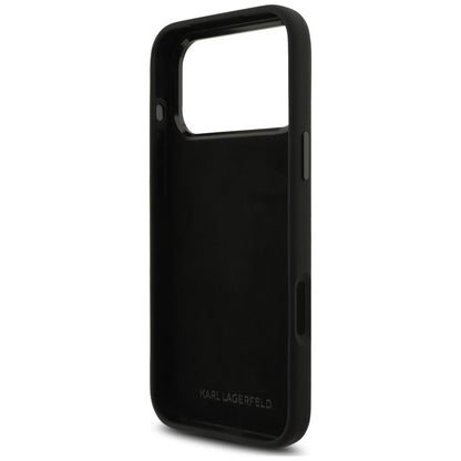 Husa pentru Apple iPhone 18 Pro Max / 17 Pro Max, Karl Lagerfeld, Choupette Metal Pin, Neagra