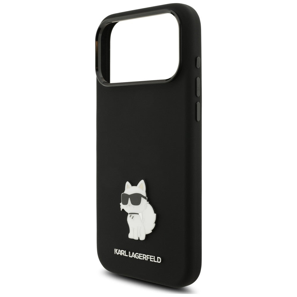 Husa pentru Apple iPhone 18 Pro Max / 17 Pro Max, Karl Lagerfeld, Choupette Metal Pin, Neagra