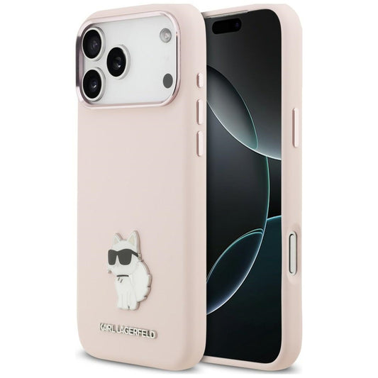 Husa pentru Apple iPhone 18 Pro Max / 17 Pro Max, Karl Lagerfeld, Choupette Metal Pin, Roz