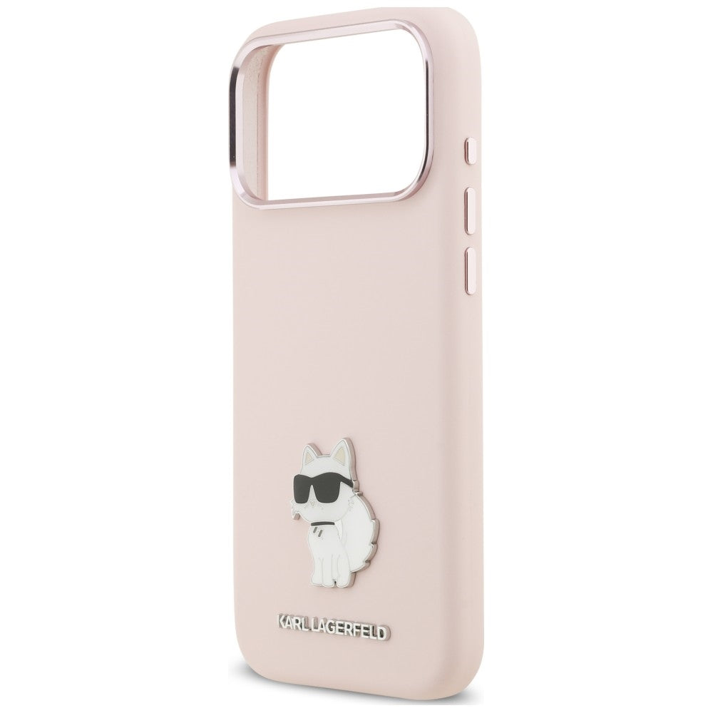 Husa pentru Apple iPhone 18 Pro Max / 17 Pro Max, Karl Lagerfeld, Choupette Metal Pin, Roz
