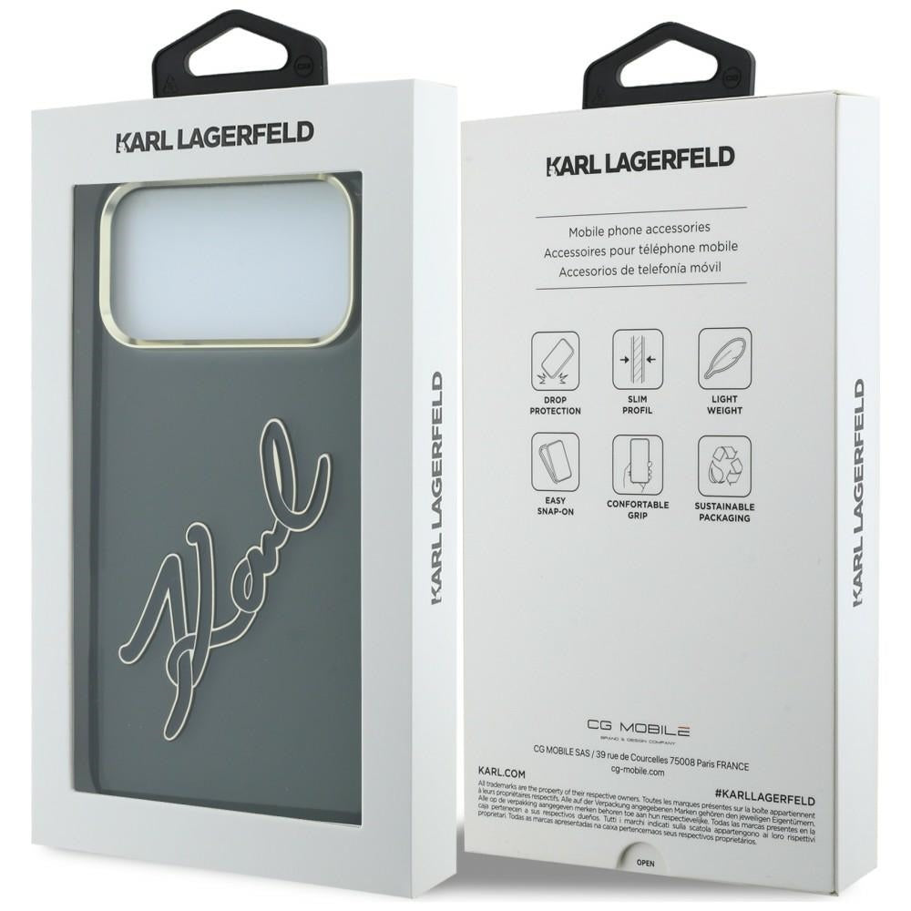 Husa pentru Apple iPhone 18 Pro Max / 17 Pro Max, Karl Lagerfeld, IML Big Signature Resin Logo Metal Frame, Neagra