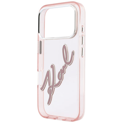 Husa pentru Apple iPhone 18 Pro Max / 17 Pro Max, Karl Lagerfeld, IML Big Signature Resin Logo Metal Frame, Roz