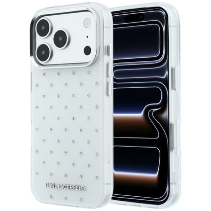 Husa pentru Apple iPhone 18 Pro Max / 17 Pro Max, Karl Lagerfeld, IML Rhinestones and Electroplated Logo, Alba