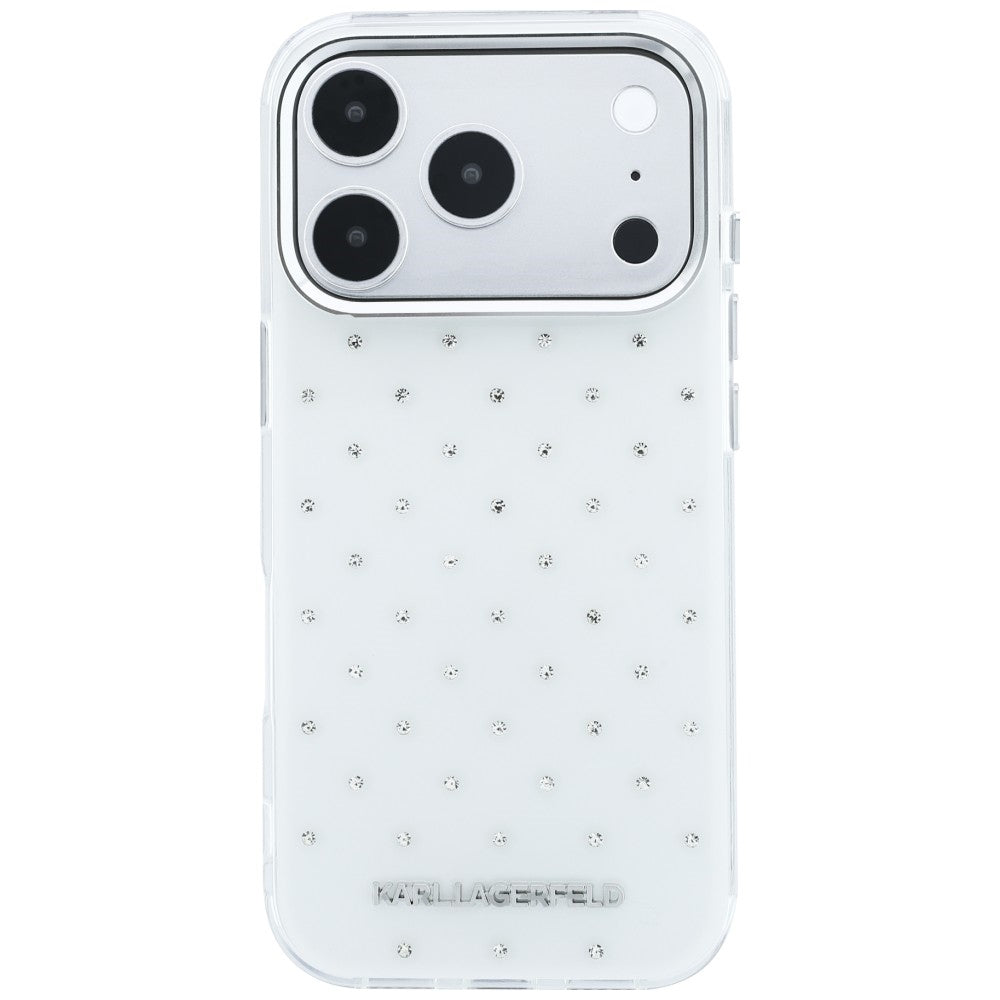 Husa pentru Apple iPhone 18 Pro Max / 17 Pro Max, Karl Lagerfeld, IML Rhinestones and Electroplated Logo, Alba